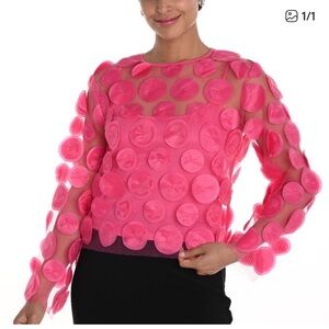 258745U Hot Pink Two Piece Sheer Circle Appliqué Long-Sleeve Top by Frank Lyman